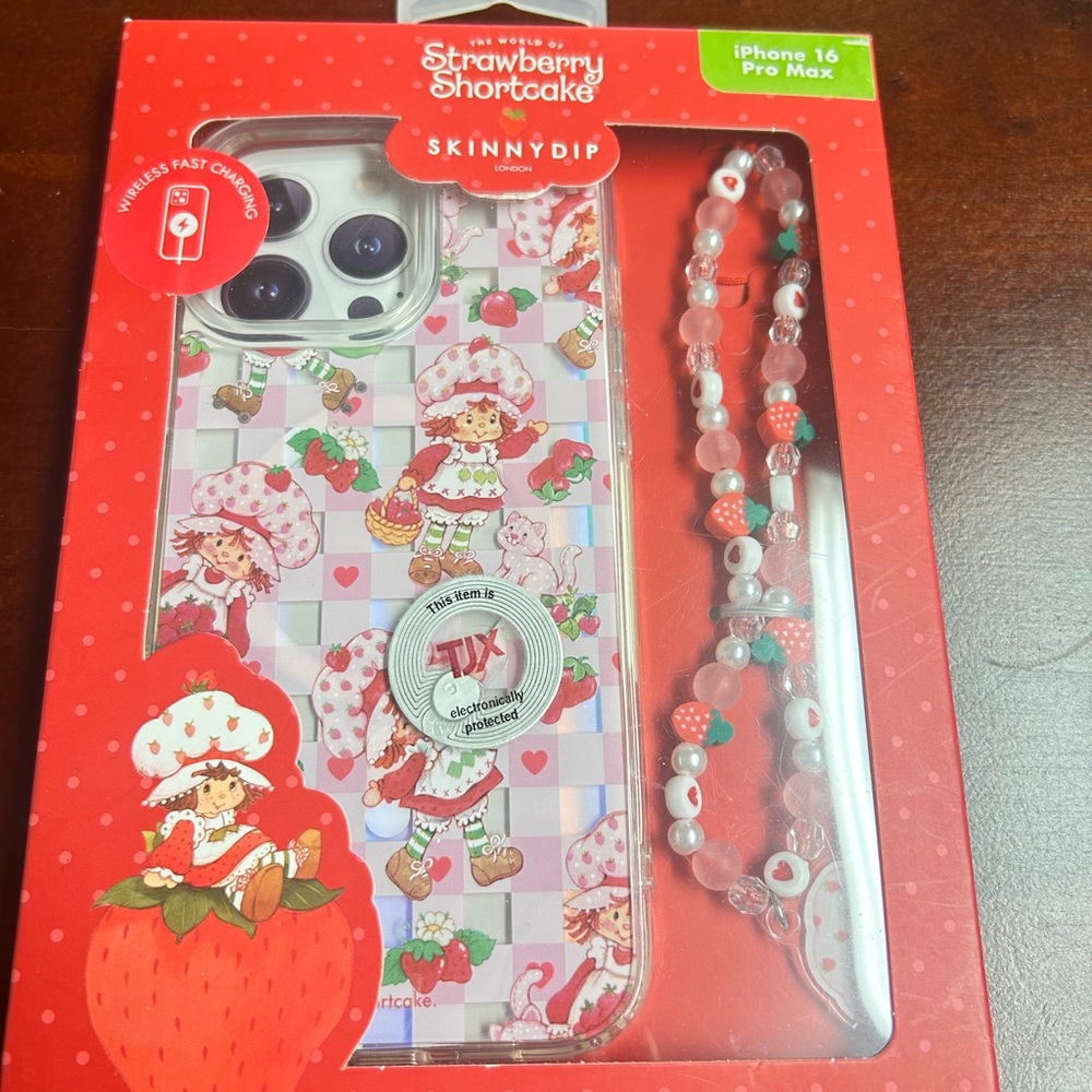 Strawberry Shortcake iPhone 16 Pro Max Case with Beaded Strap NIB